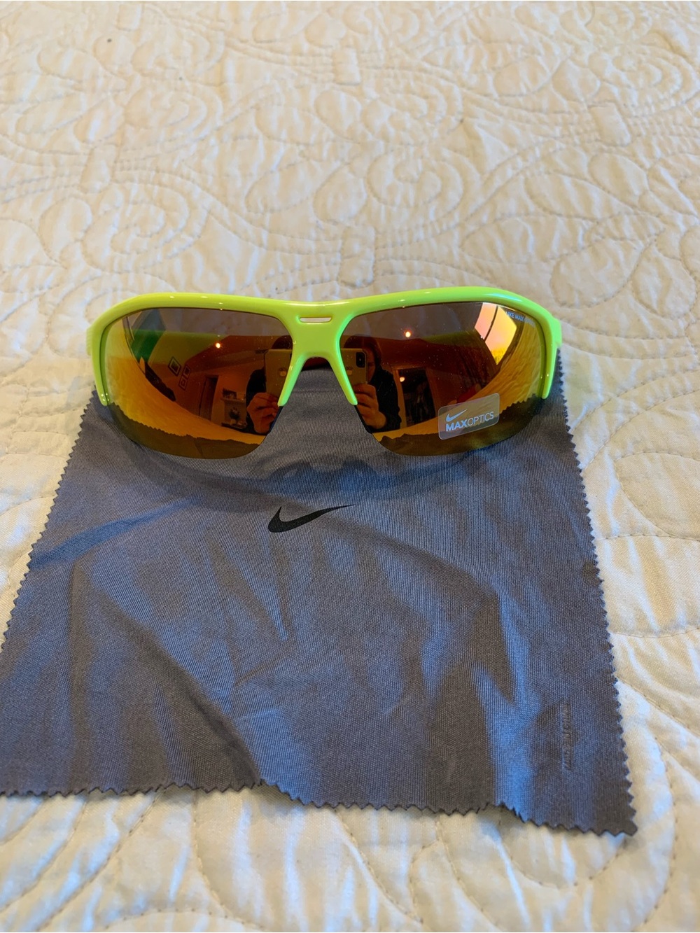 Nike Neon Yellow Wraparound Sunglasses with Orange Mirrored Lenses